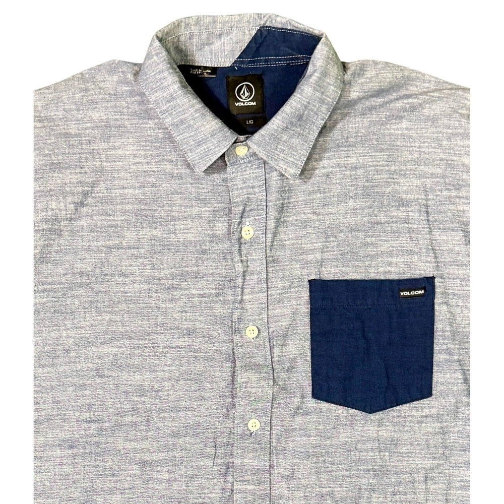 Volcom Mens Size‎ Large Blue Chambray Short Sleeve Button Down Shirt